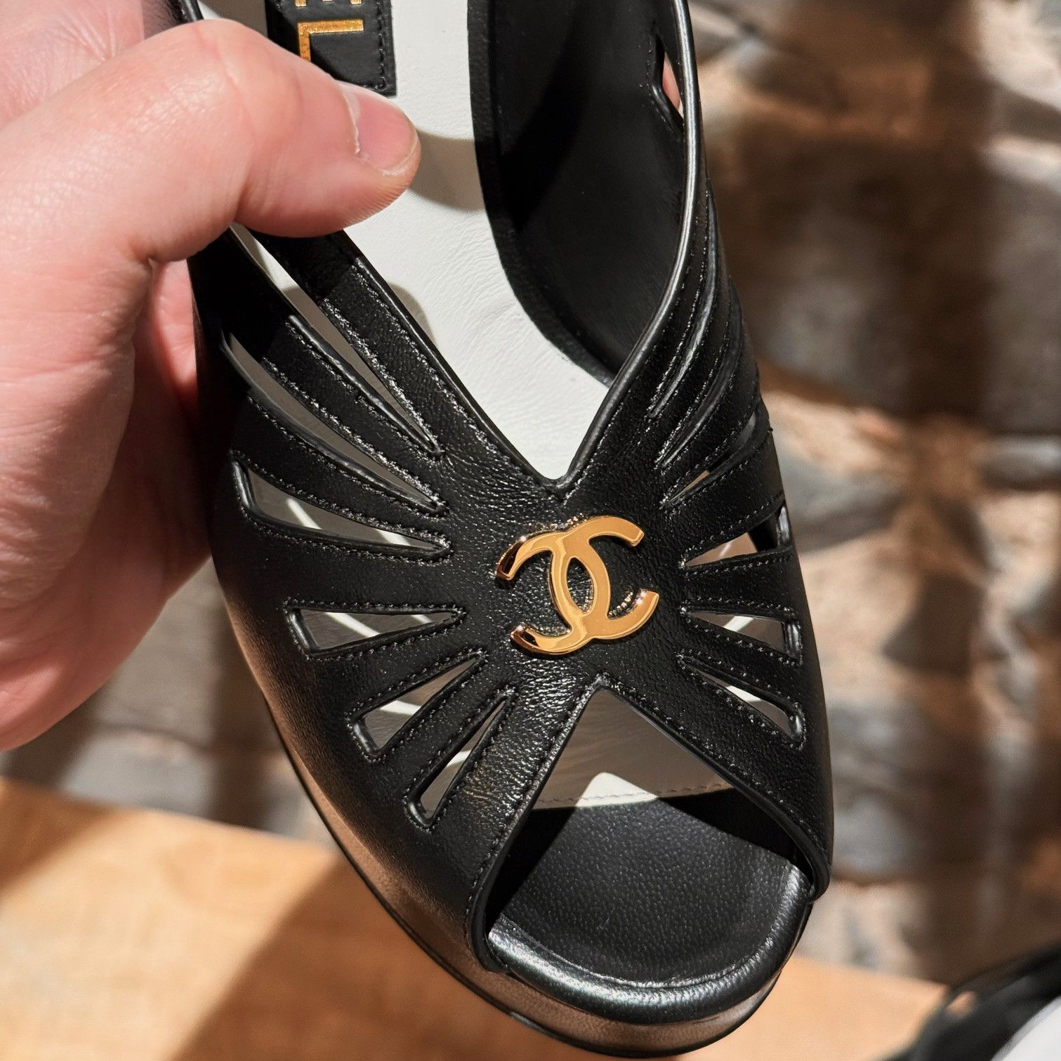 Chanel Chanel 2024 Black Platform Cut Out CC Open Toe Pumps Size US 6 / IT 36 - 10 Thumbnail