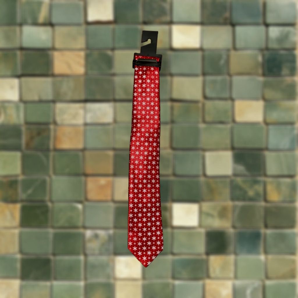 George Mens Tie Tales Snow Flake Red Stripped Tie Holiday Business Casual Size ONE SIZE - 1 Thumbnail