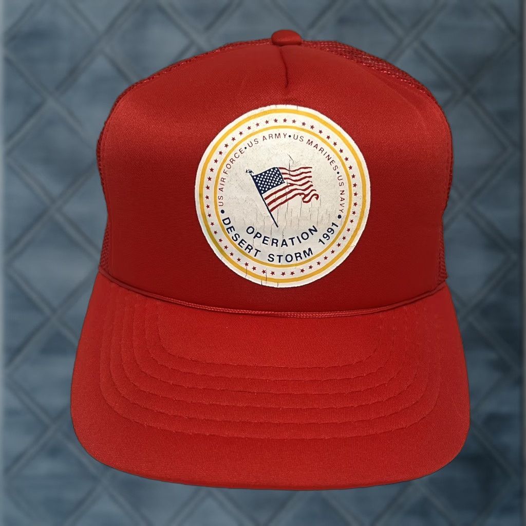 Vintage VINTAGE Operation Desert Storm 1991 Hat Cap Snap Back Rope Trucker Army Marines Navy Mens Trucker Hat Red 90s USA Sports Outdoor Accessories Size ONE SIZE - 1 Thumbnail