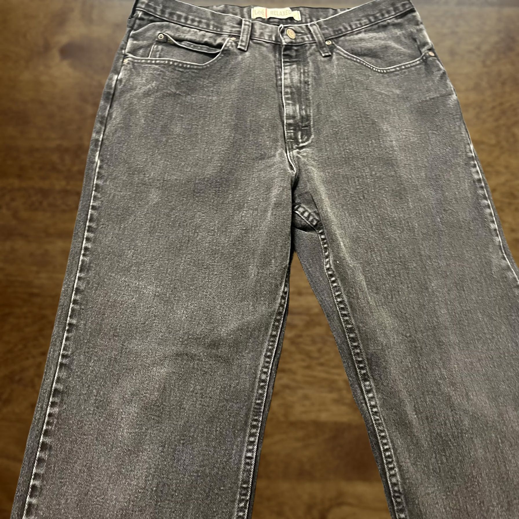 Lee Lee Jeans Mens Large Gray Black Denim Straight Leg Relaxed Fit Pants Size US 33 - 1 Thumbnail