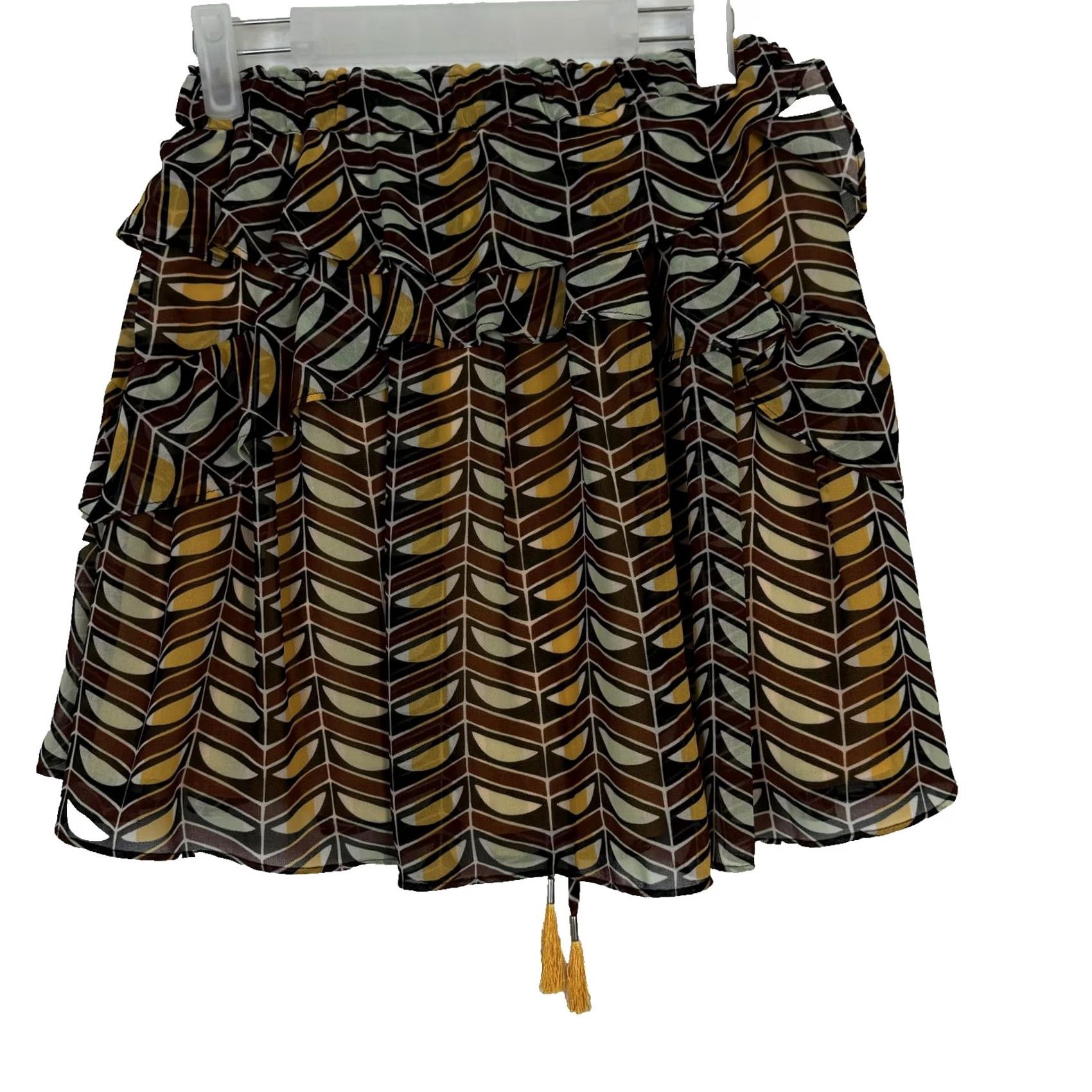 Scotch & Soda Scotch & Soda Mini Skirt Women’s XS Rust Black Gold Ruffled Tassel Cotton W217 Size 26" / US 2 / IT 38 - 2 Thumbnail