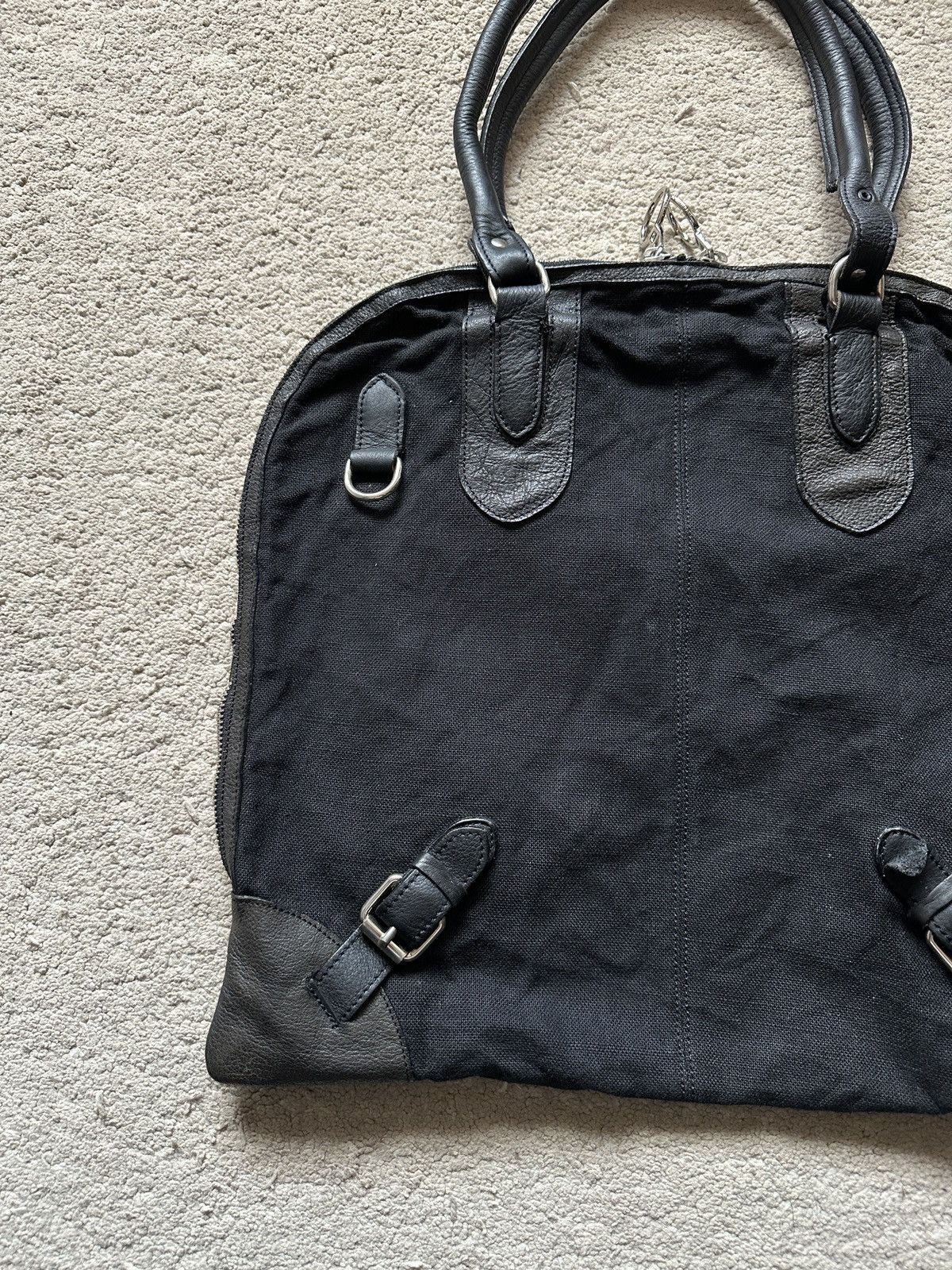 Comme des Garcons Homme Plus 2000s Florian Denicourt Black Leather & Linen Tote Bag Size ONE SIZE - 2 Thumbnail