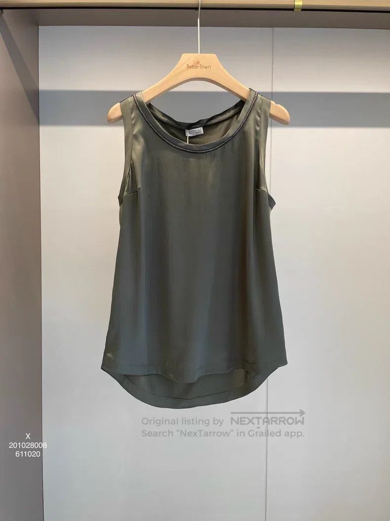 Brunello Cucinelli Brunello Cucinelli Green silk sleeveless vest Size M / US 6-8 / IT 42-44 - 1 Thumbnail
