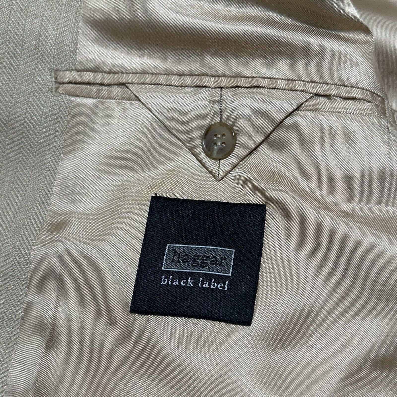 Haggar Haggar Black Label 44L Silk Beige Herringbone Suit Jacket Size 44L - 7 Thumbnail