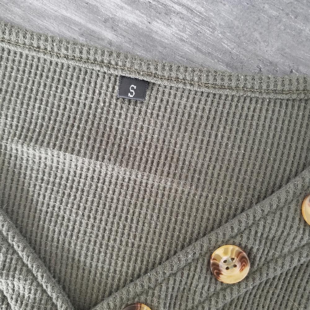Designer Olive Oversized Button Detailed Thermal Long Sleeve Size S / US 4 / IT 40 - 3 Thumbnail