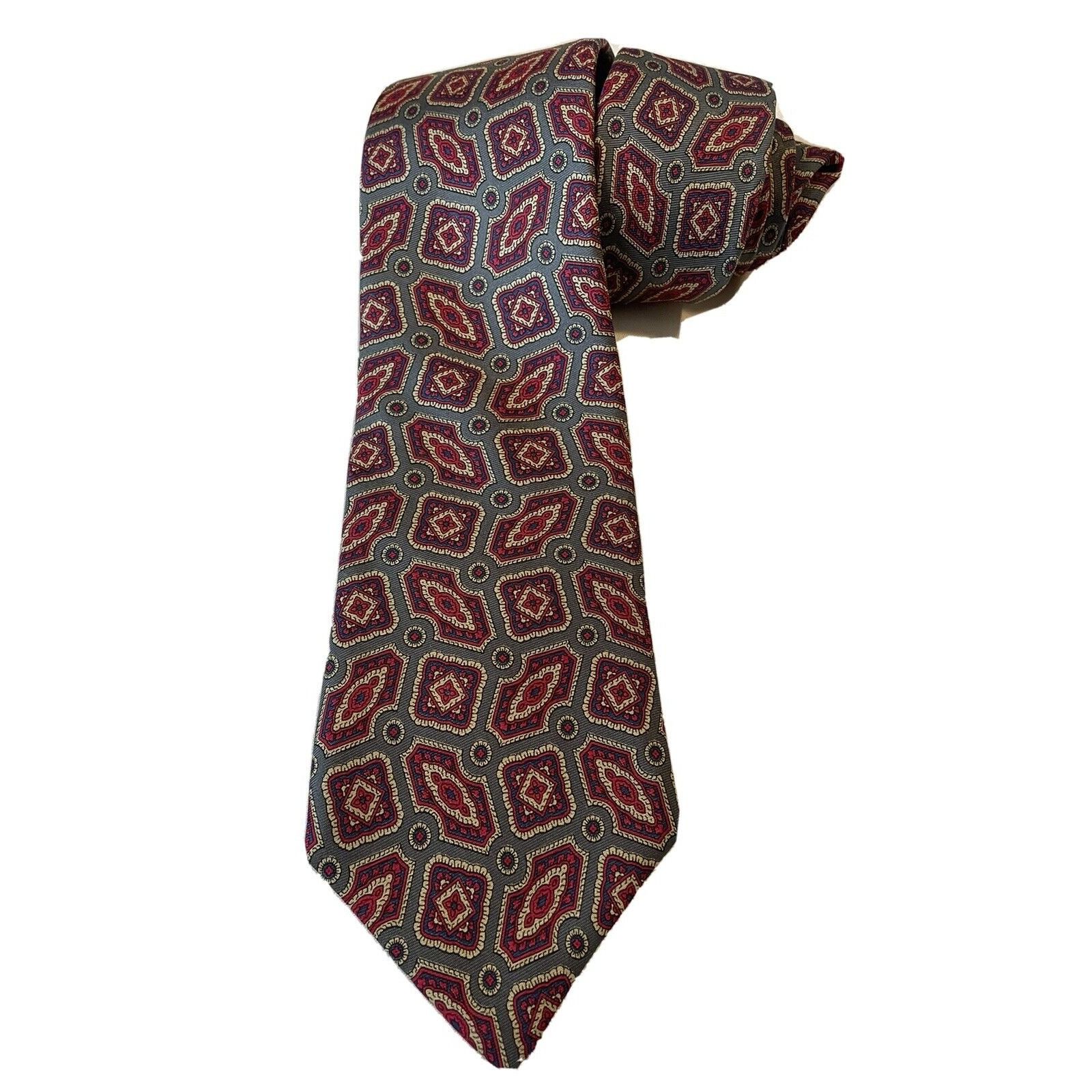 Vintage Sheaf & Caber Gray Red Blue Patterned Men's Neck Tie 59” 4” Size ONE SIZE - 1 Thumbnail