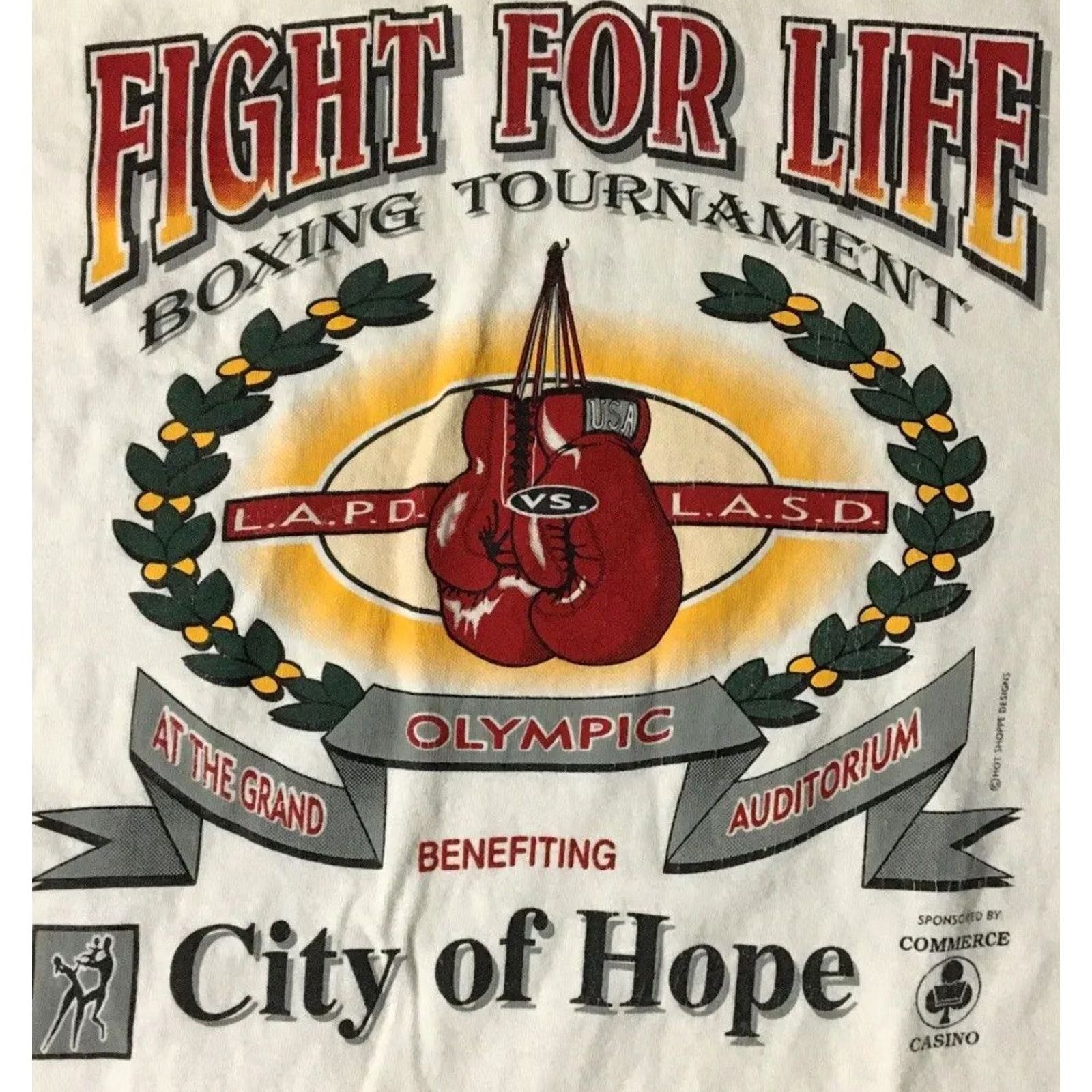 Vintage VINTAGE Fight For Life LAPD VS LASD Boxing Shirt XL White Police Cop Grunge 90s 80s USA California Mens Graphic Tee Size US XL / EU 56 / 4 - 3 Thumbnail
