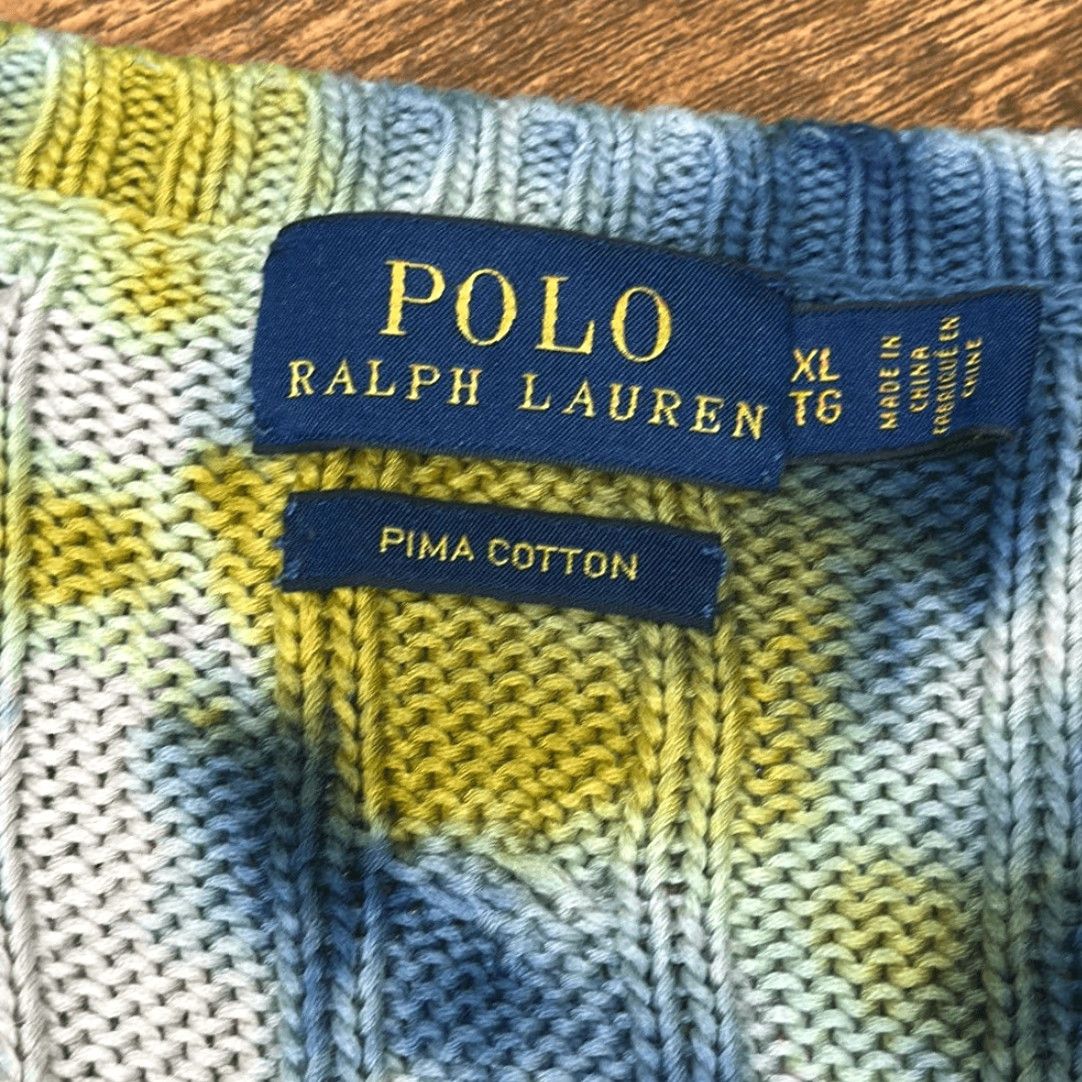 Polo Ralph Lauren **Ralph Lauren Men's Blue Gold Tye Dye XL V-Neck Pullover Sweater** User: **Ralph Lauren Men's Blue Gold Tye Dye XL V-Neck Sweater** Size US XL / EU 56 / 4 - 5 Thumbnail