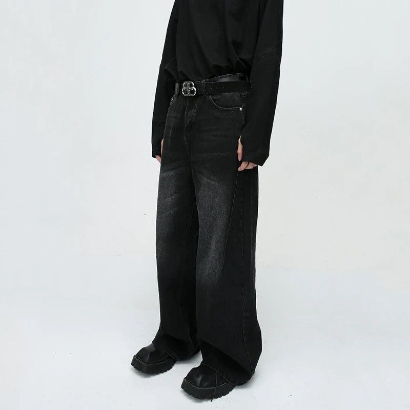 Jean × Vintage Washed Black Baggy Denim Jeans Size US 33 - 2 Thumbnail