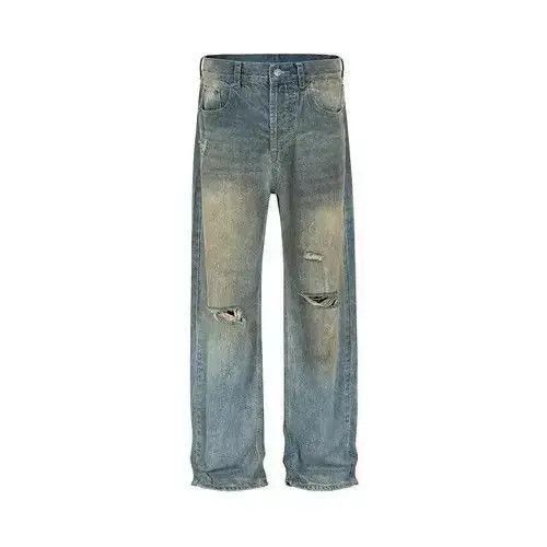 Japanese Brand Mud Dyed Hole Baggy Jeans Hombre Frayed Ripped Trousers y2k Size US 32 / EU 48 - 4 Thumbnail