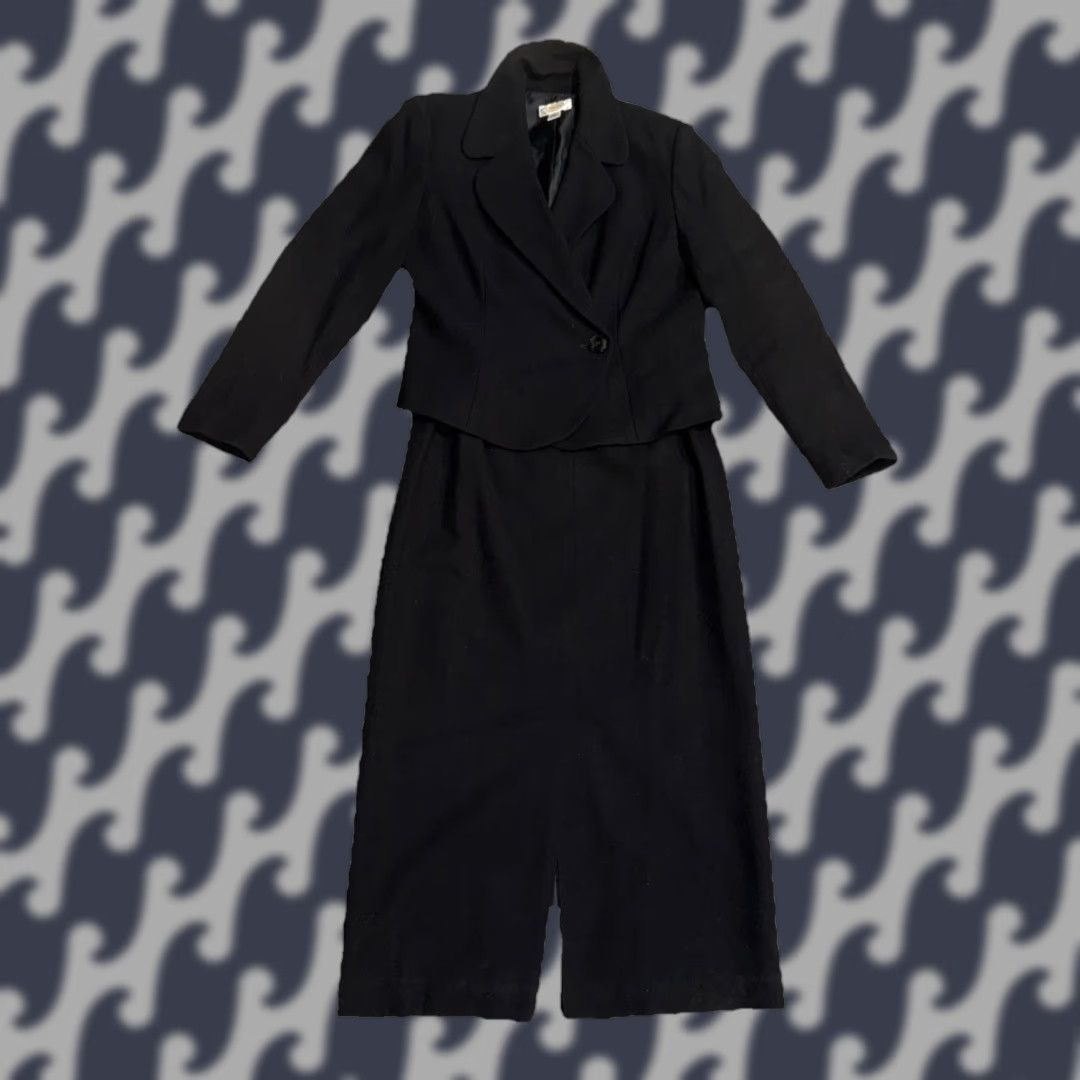 Talbots VINTAGE Talbots Women’s Academia Preppy Pleated Wool Suit 10 Black Lined Skirt Set Double-Breasted Notch Lapel Womens Pretentious? Size L / US 10 / IT 46 - 1 Thumbnail
