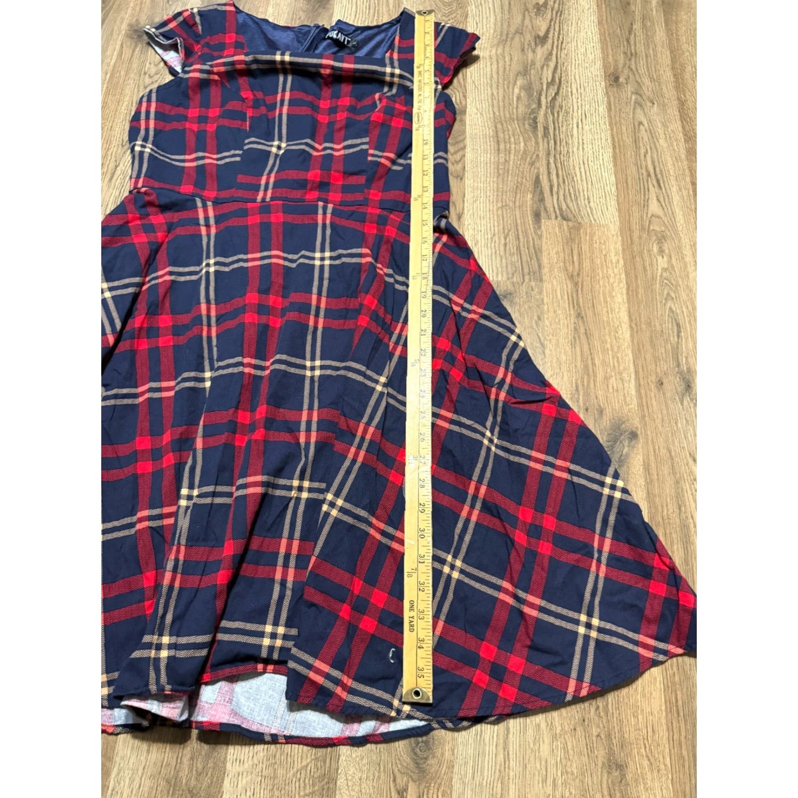 Vintage Pukavt Dress Women's Large Red Blue Orange Plaid Short Sleeve Zip up Back Red Blue Orange Plaid Short Sleeve Zip up Back Womens L Dress Size 36" / US 14 / IT 50 - 5 Thumbnail