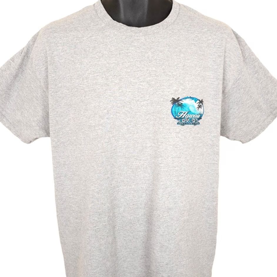 Gildan Hawaii Surfing T Shirt Mens Size Large Gray Hawaiian Palm Trees Destination Gildan Regular Cotton Short Sleeve Crew Neck Double-Sided Vintage No Size US L / EU 52-54 / 3 - 2 Thumbnail