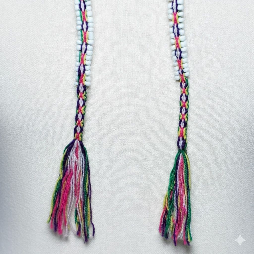 Handmade Lariat 40" Necklace Bracelet Rainbow Woven White Beaded Size ONE SIZE - 8 Thumbnail