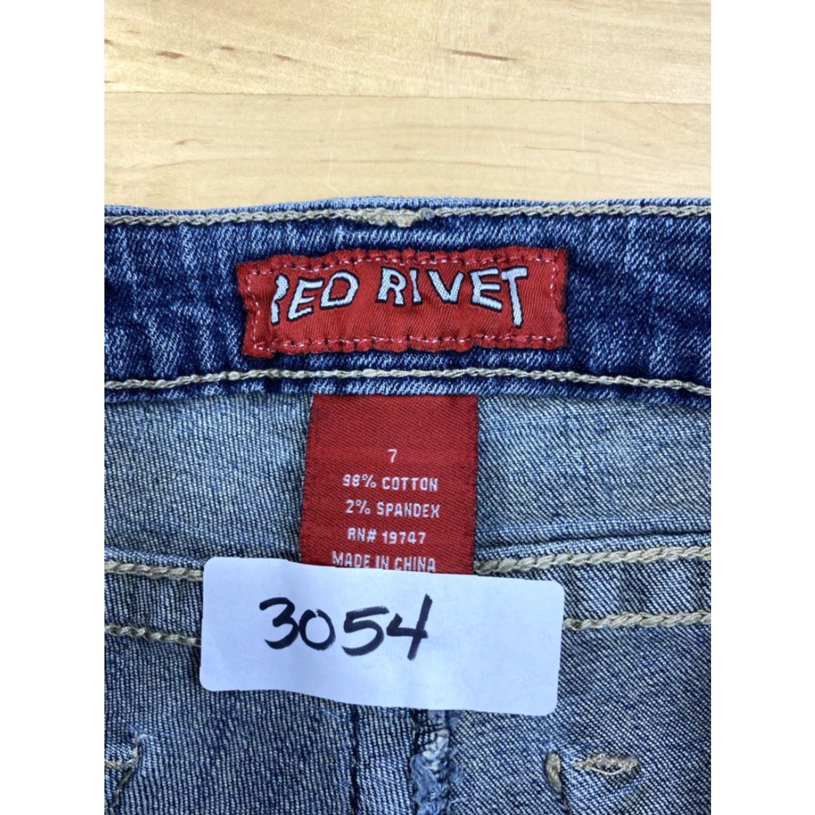 Denime Red Rivet Jeans Denim Blue Jeans Women Junior Size 7 5-Pocket Design Distressed Medium Rise Flared Denim Blue Size 28" / US 6 / IT 42 - 5 Thumbnail
