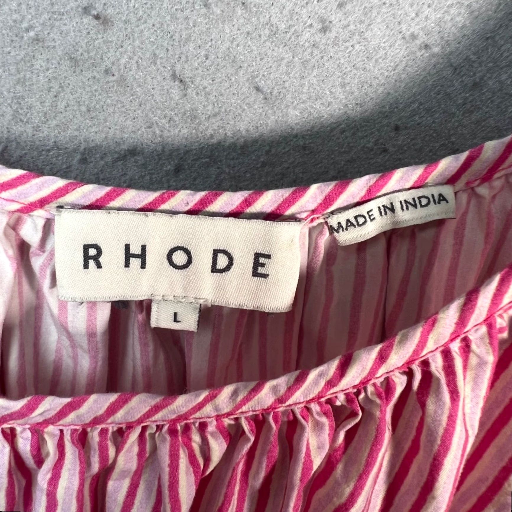 RHODE Rhode Dress Women's Mini Pink & White Striped Cotton Short Puff Sleeve, Size L, Casual Summer Size L / US 10 / IT 46 - 3 Thumbnail