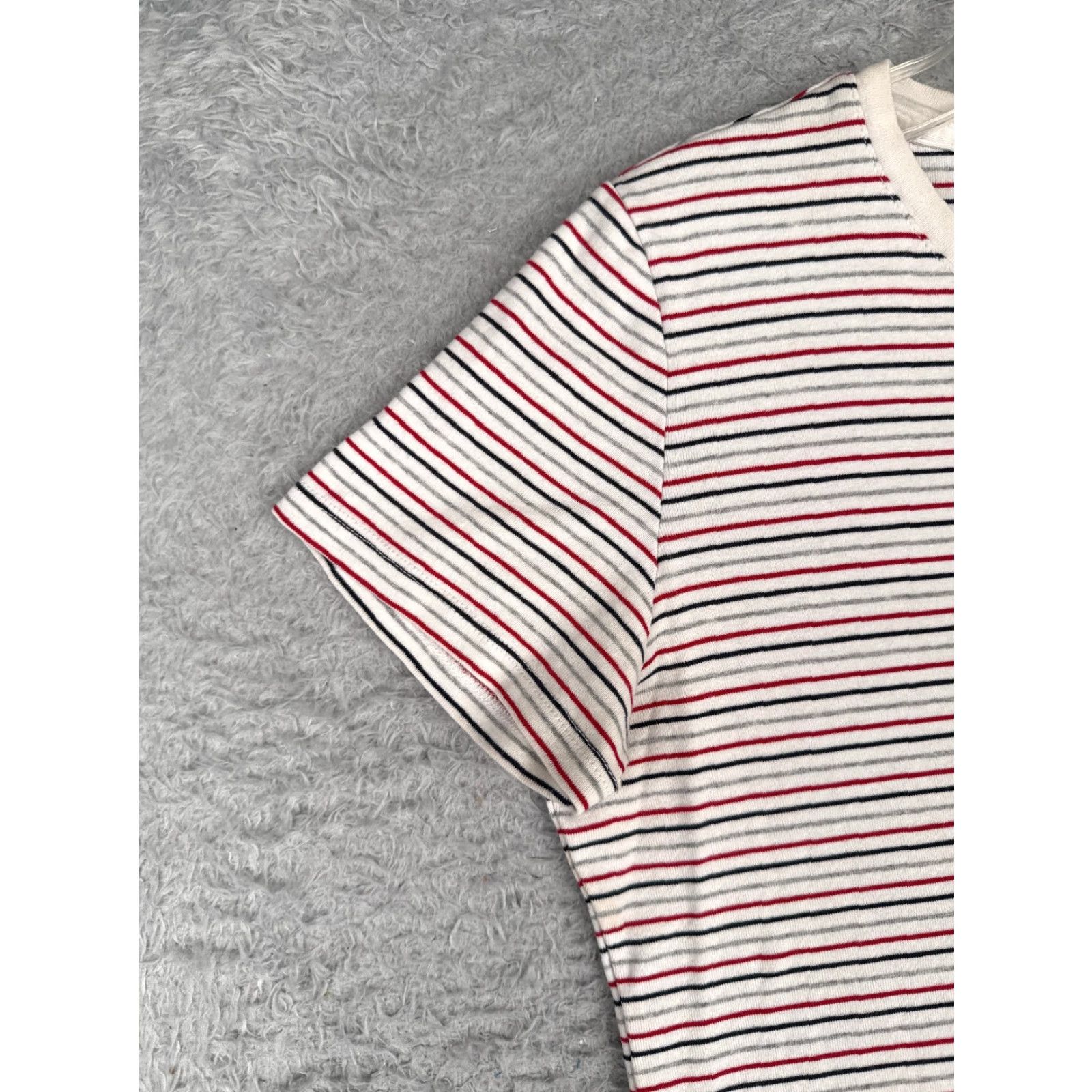 Tommy Hilfiger VINTAGE Tommy Hilfiger Shirt Women L Red Gray Stripe Crew Cotton Short Sleeve Logo, 90s, Designer, American, Casual Womens Size L / US 10 / IT 46 - 3 Thumbnail