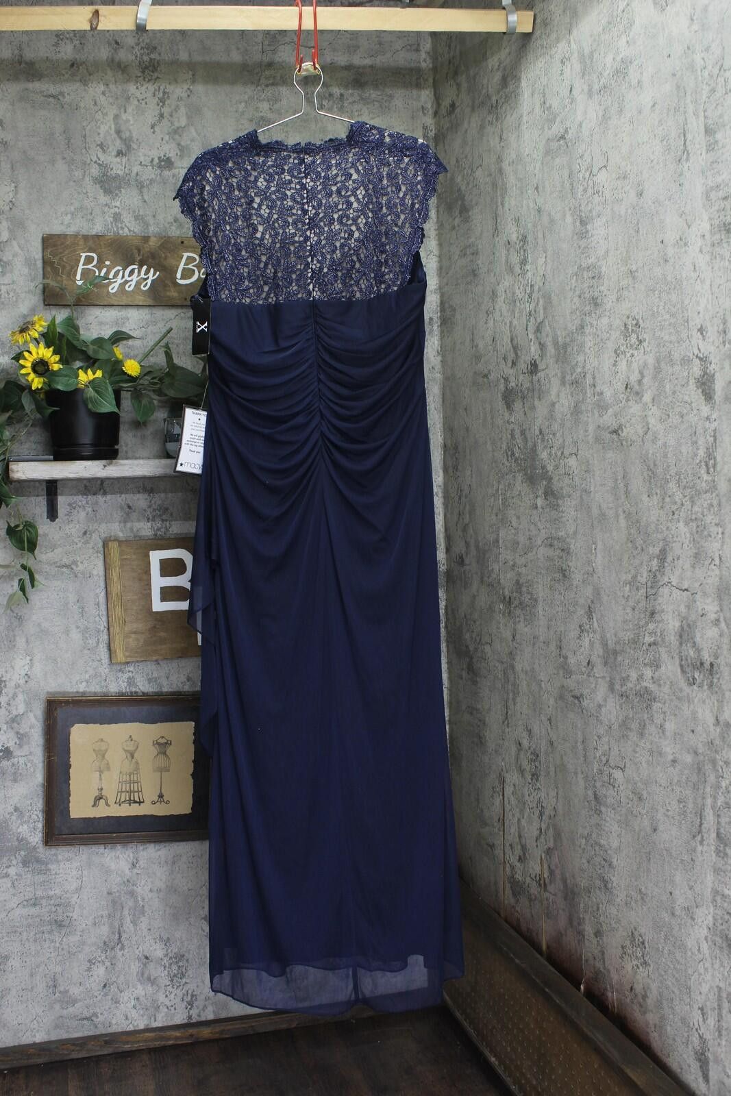 Other X By Xscape Plus Ruched Lace Gown Dress Xc121w Navy Blue 18w Size XXL / US 16-18 / IT 52-54 - 2 Thumbnail