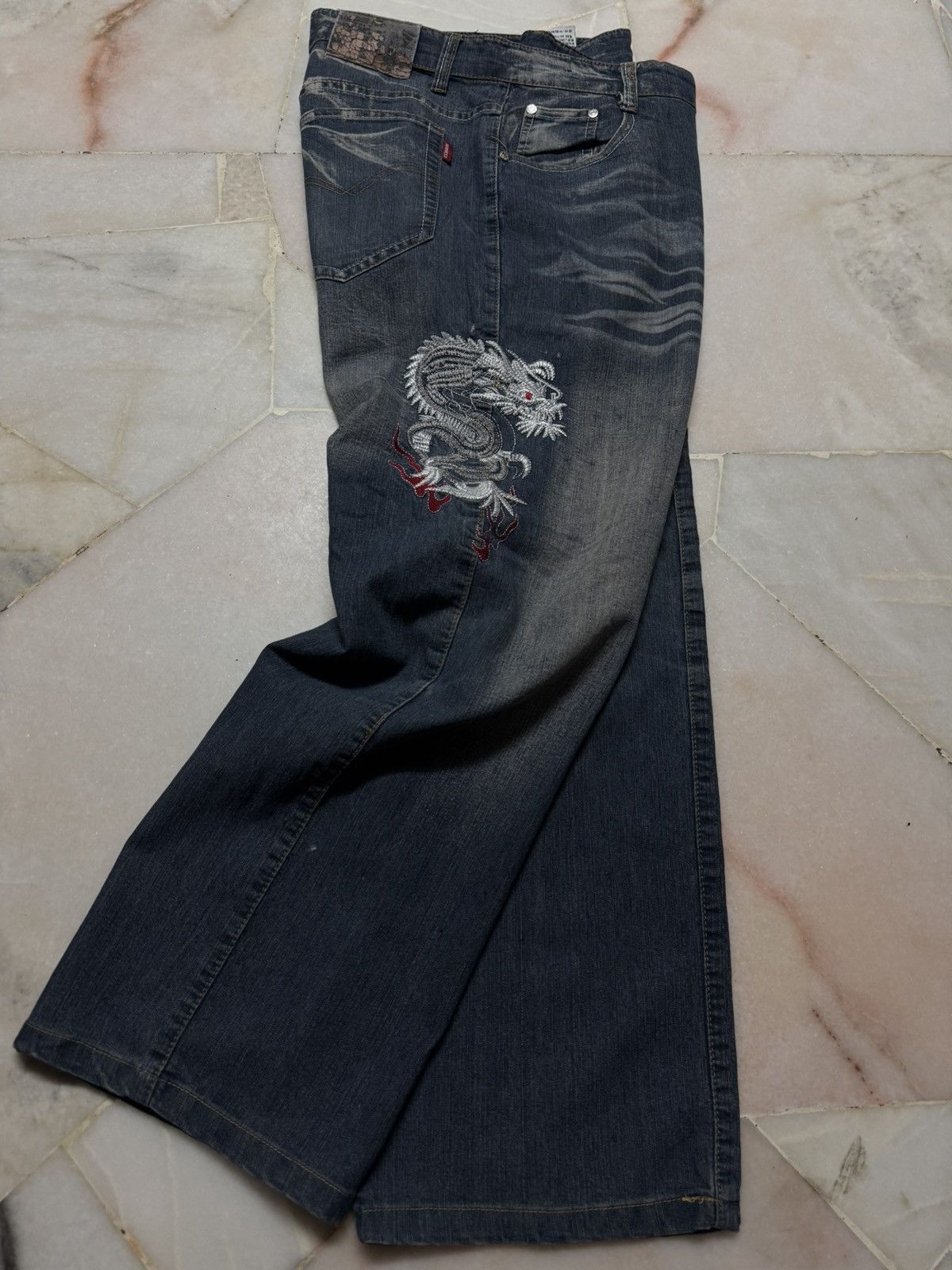 Seditionaries 💥WIDE💥JAPANESE TATTOO DRAGON EMBROIDERY BAGGY JEANS RARE Size US 36 / EU 52 - 11 Thumbnail
