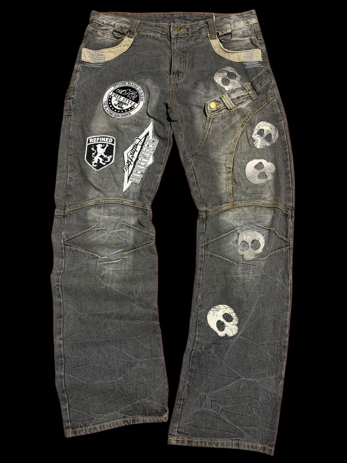 Japanese Brand vintage bondage punk skull head waist half back front Denim Size US 37 - 2 Thumbnail