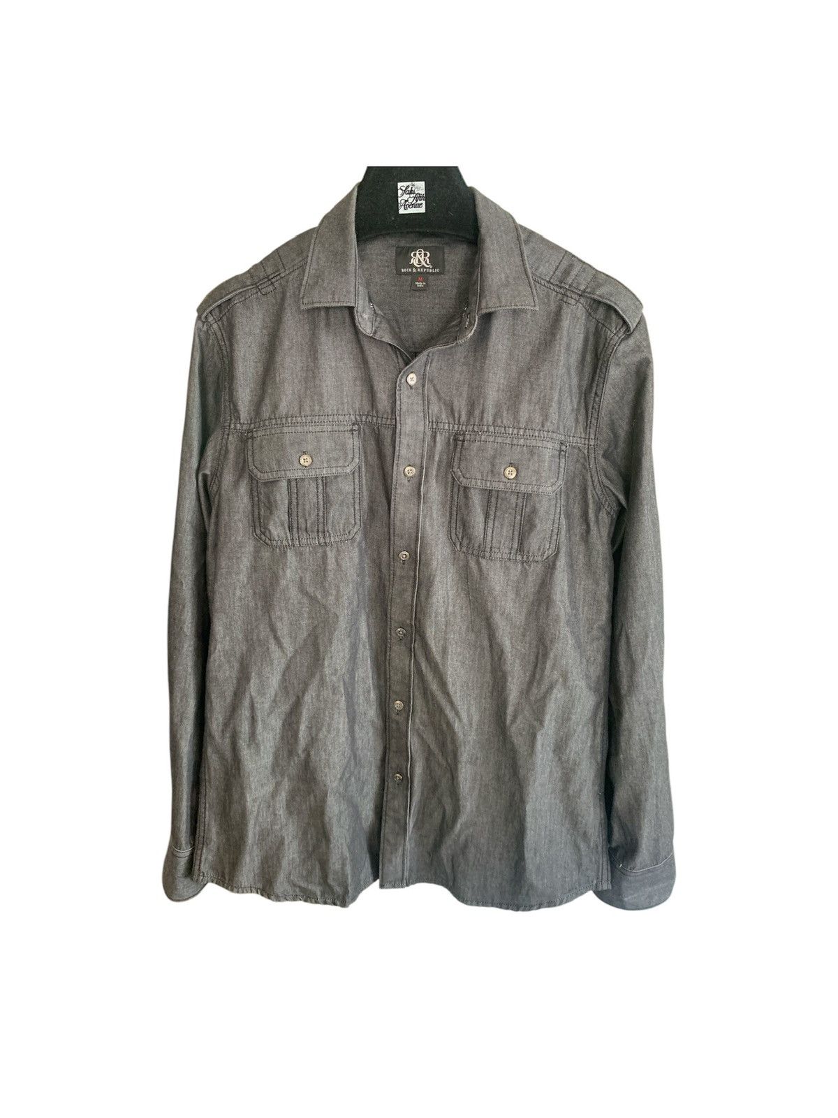 Rock & Republic Denim Charcoal Button Down Shirt Size US M / EU 48-50 / 2 - 1 Thumbnail