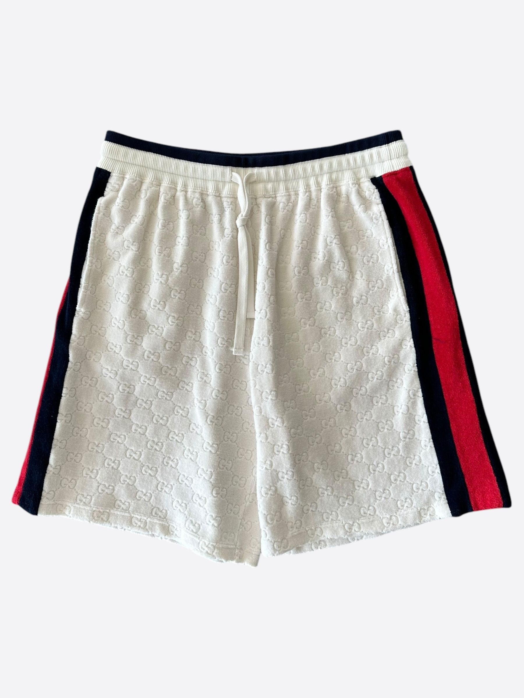 Gucci Gucci White GG Monogram Striped Terry Cloth Shorts Size US 34 / EU 50 - 1 Thumbnail