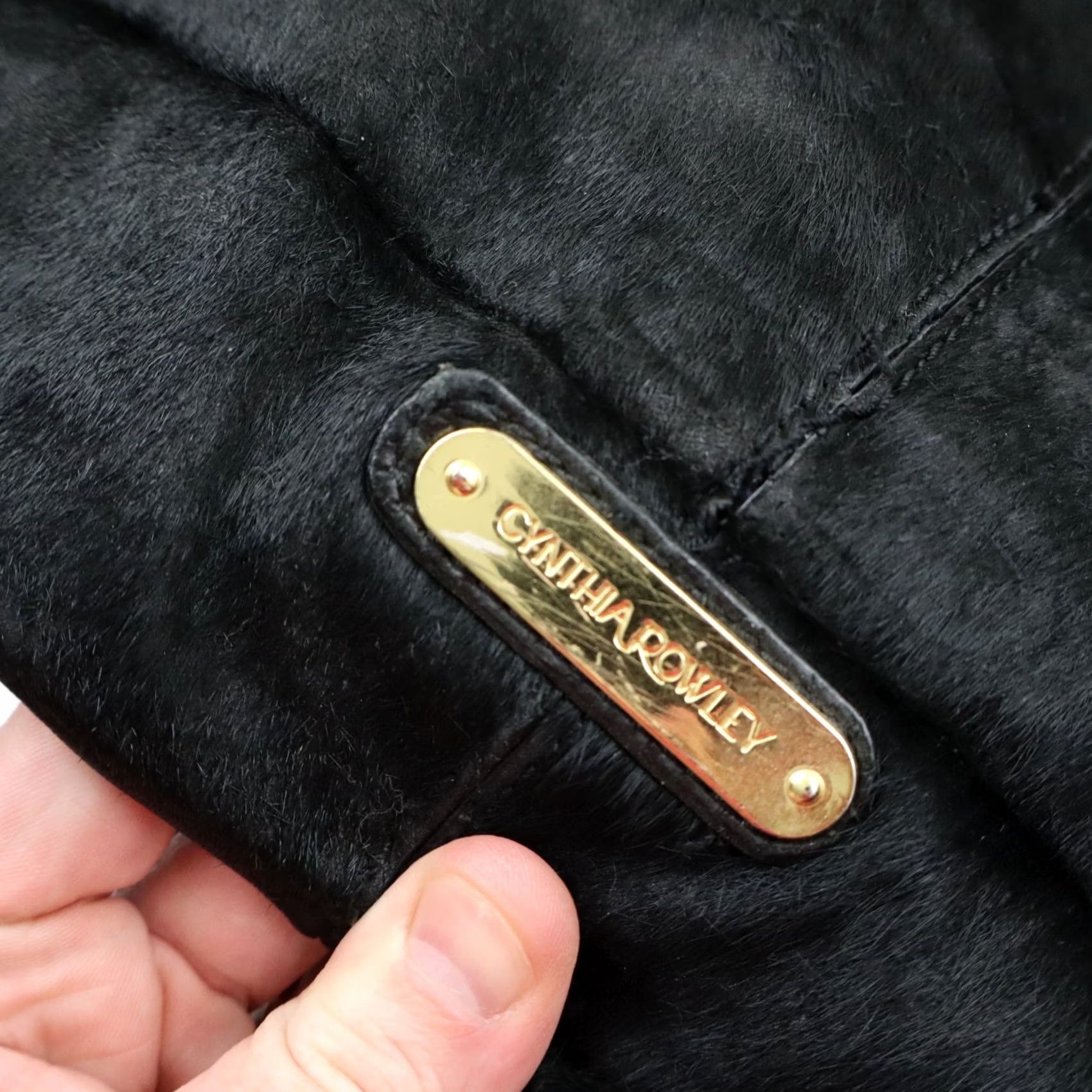 Cynthia Rowley CYNTHIA ROWLEY Leather Hair-On Hobo Bag Purse Damaged Vintage Large Black Casual Shoulder Bag Womens Size ONE SIZE - 3 Thumbnail