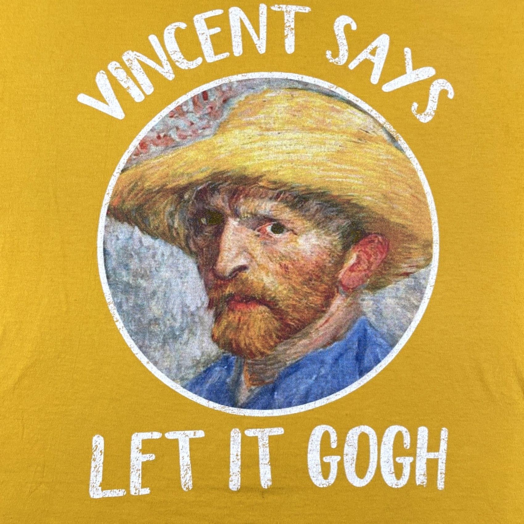Fruit Of The Loom FOTL Van Gogh Painter Artist Large Yellow T Shirt Vincent Says Let It Gogh Tee Size US L / EU 52-54 / 3 - 3 Thumbnail