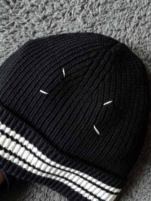 Vintage Maison Margiela 4 Stitch White Stripe Wool Ribbed Beanie