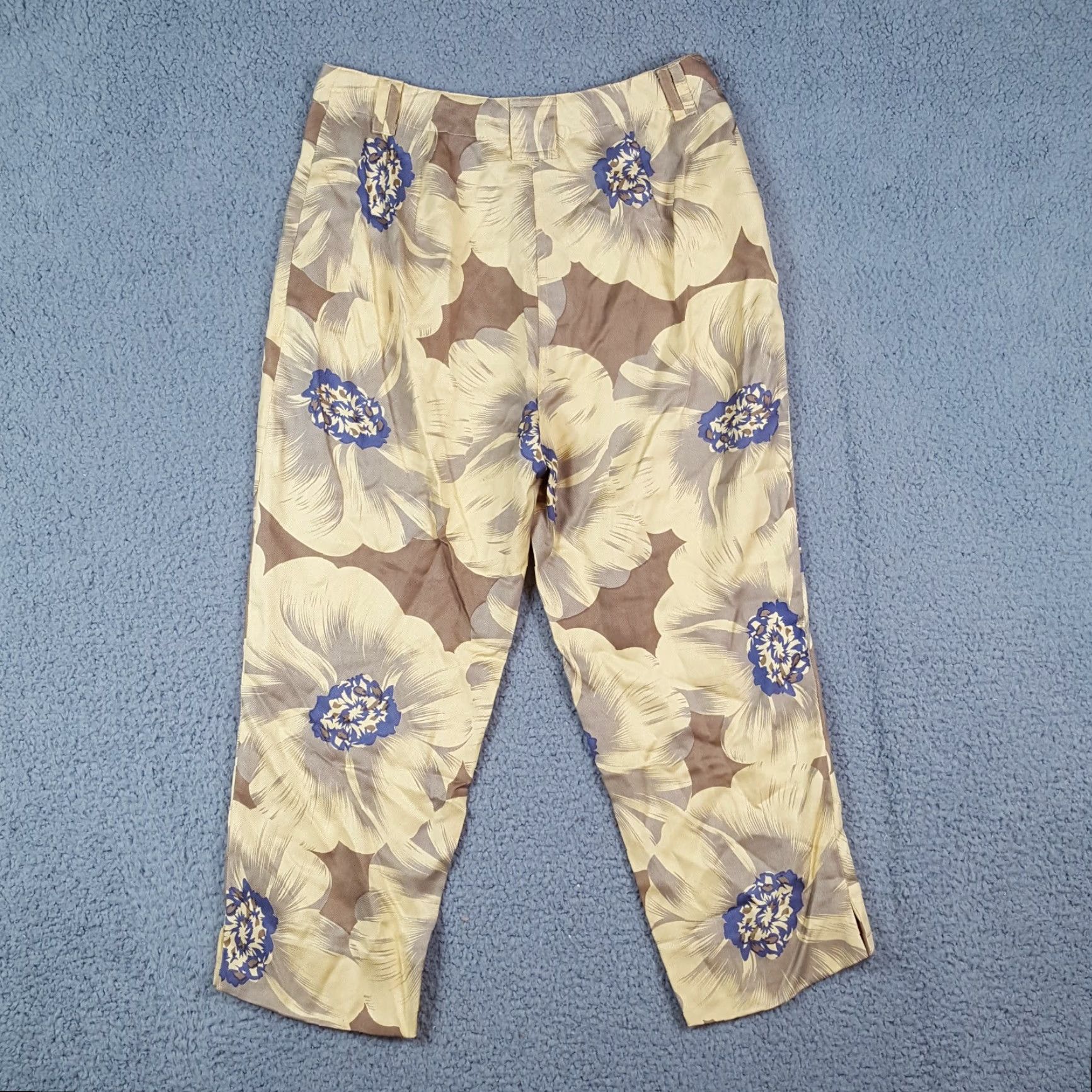Vintage VINTAGE Jamie Sadock Yellow Floral 100% Silk Capri Pants Relaxed Tapered Women's Size 2 Y2K Bohemian Retro Size 26" / US 2 / IT 38 - 3 Thumbnail