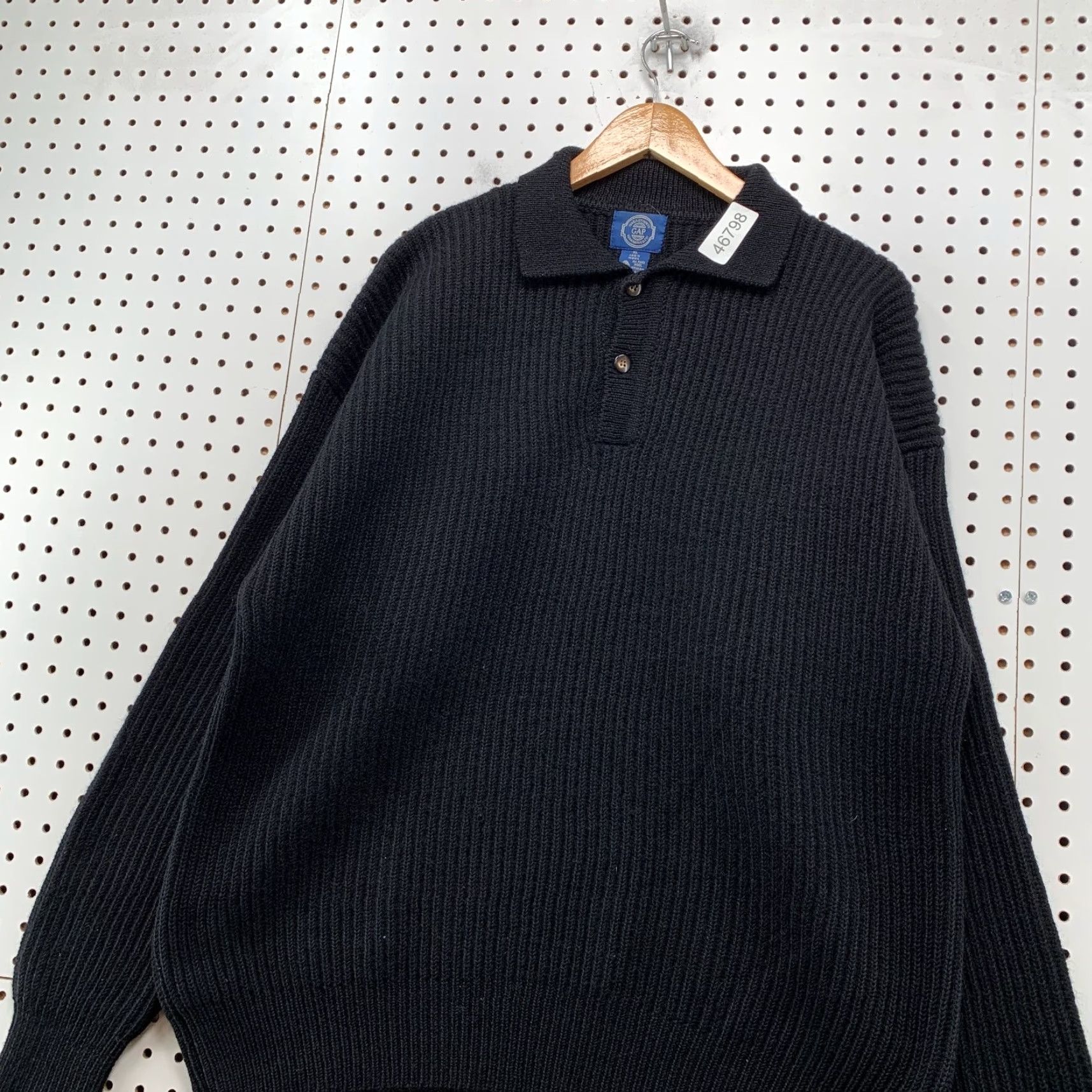 Gap VINTAGE GAP Wool 80s Sweater Mens XL Black Collared Heavyweight Ribbed Knit Pullover Knit Henley 80s Mens XL Black Wool Sweater Size US XL / EU 56 / 4 - 5 Thumbnail
