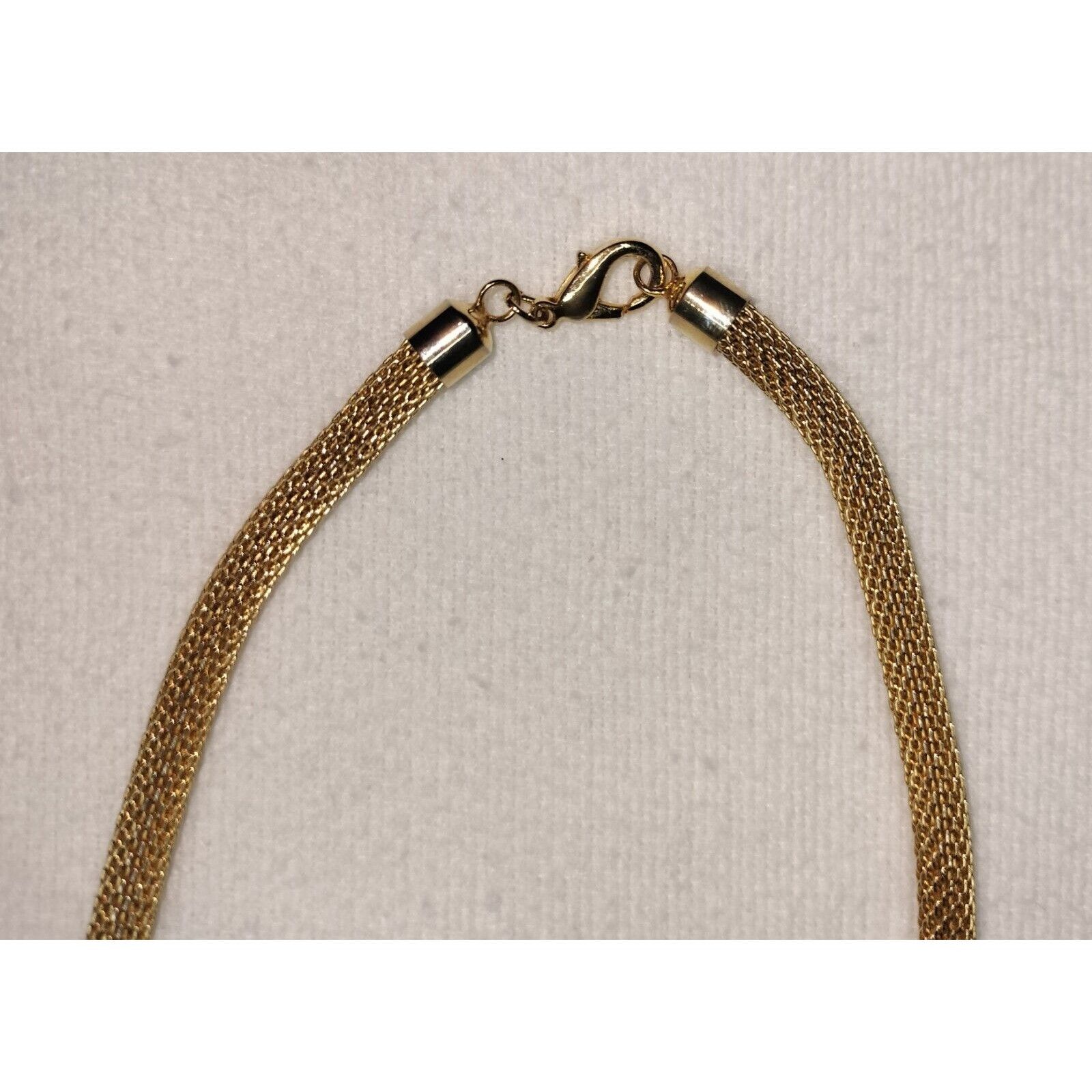 Vintage Gold Tone Metal Mesh Tube Necklace Ring Stoned Pendant Circa Size ONE SIZE - 19 Thumbnail