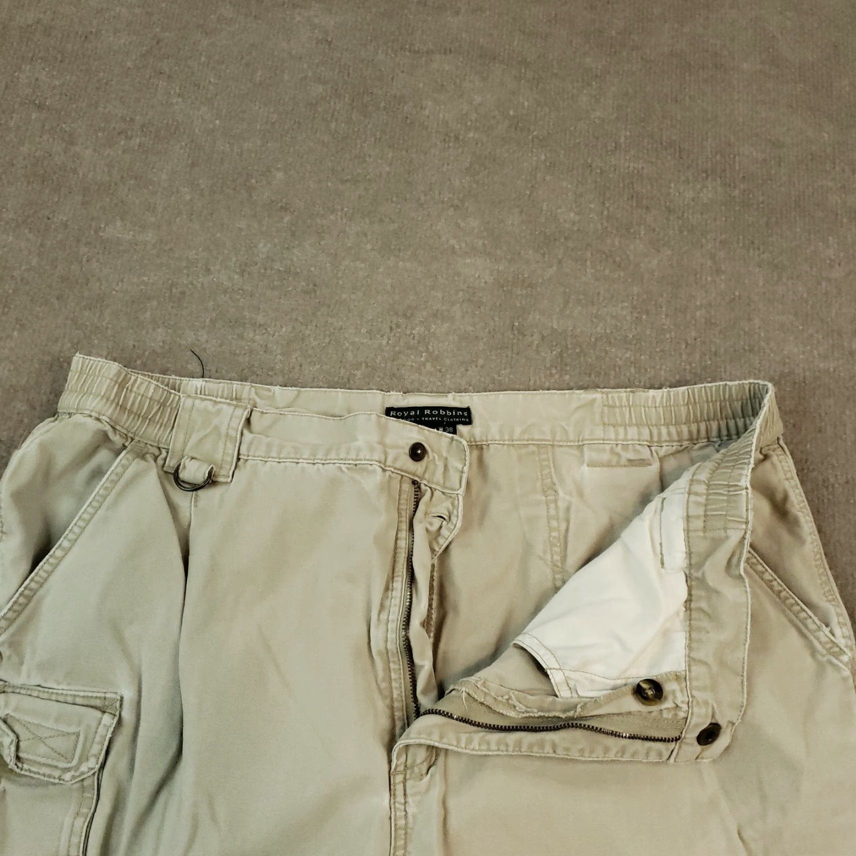 Royal Robbins Mens Cargo Pants Beige 38x32 Straight Leg Elastic Waist