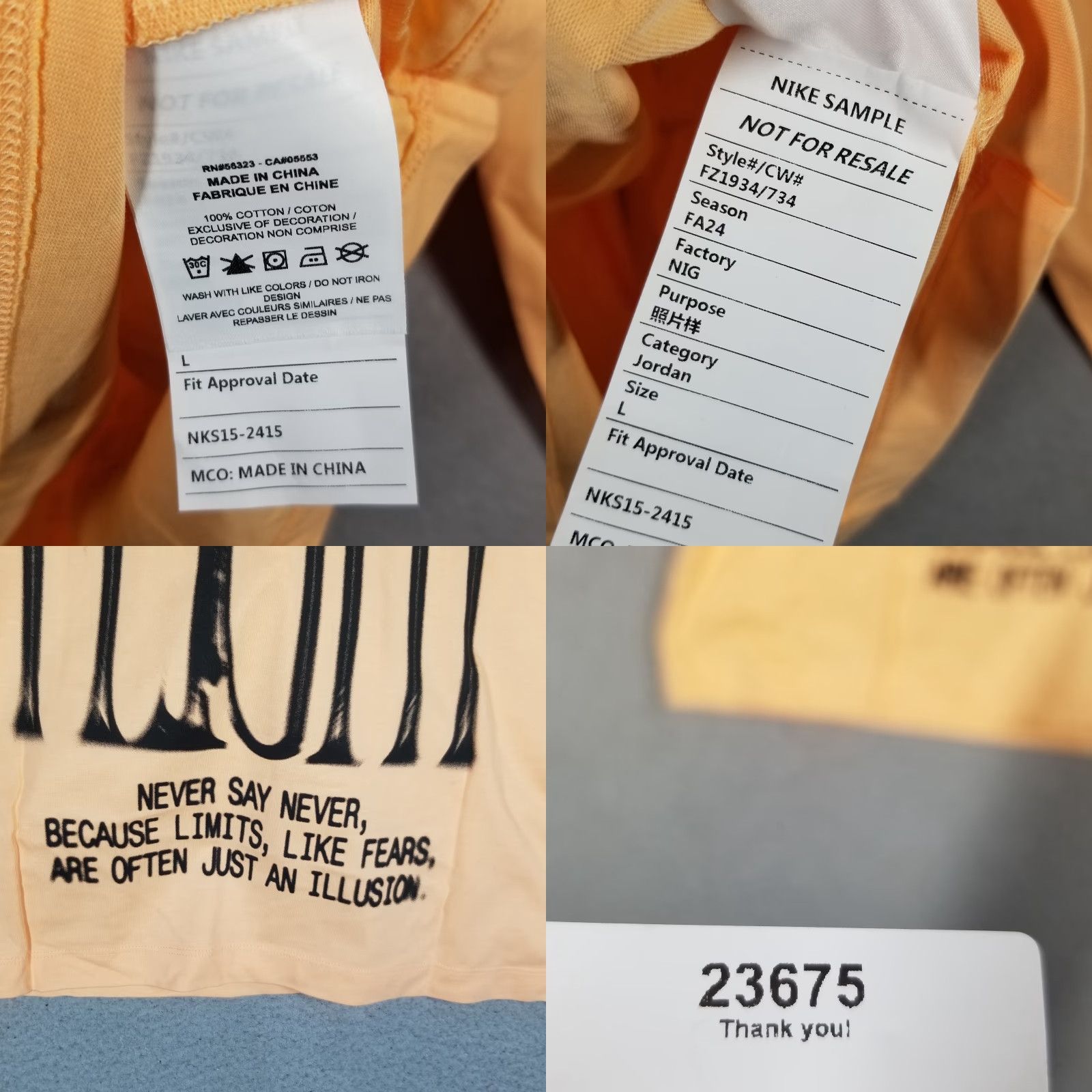 Nike VINTAGE Nike Air Jordan Long Sleeve T-Shirt Adult Large Peach Neon Activewear Mens Size US L / EU 52-54 / 3 - 8 Thumbnail