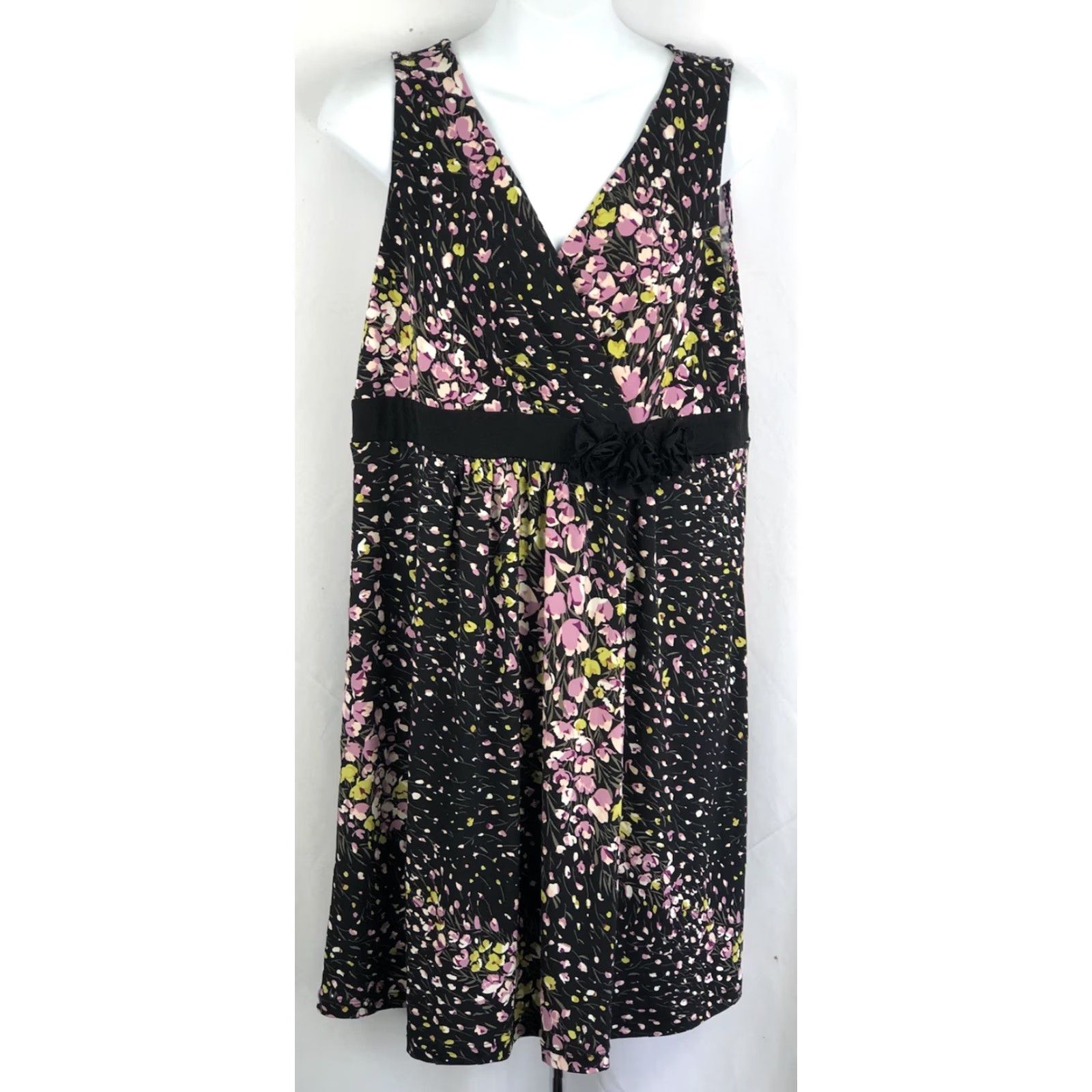 Vintage VINTAGE Apt 9 Dress Sleeveless Mock Wrap Floral Knit Block Purple Blk PL 90s Y2K Bohemian Size L / US 10 / IT 46 - 5 Thumbnail