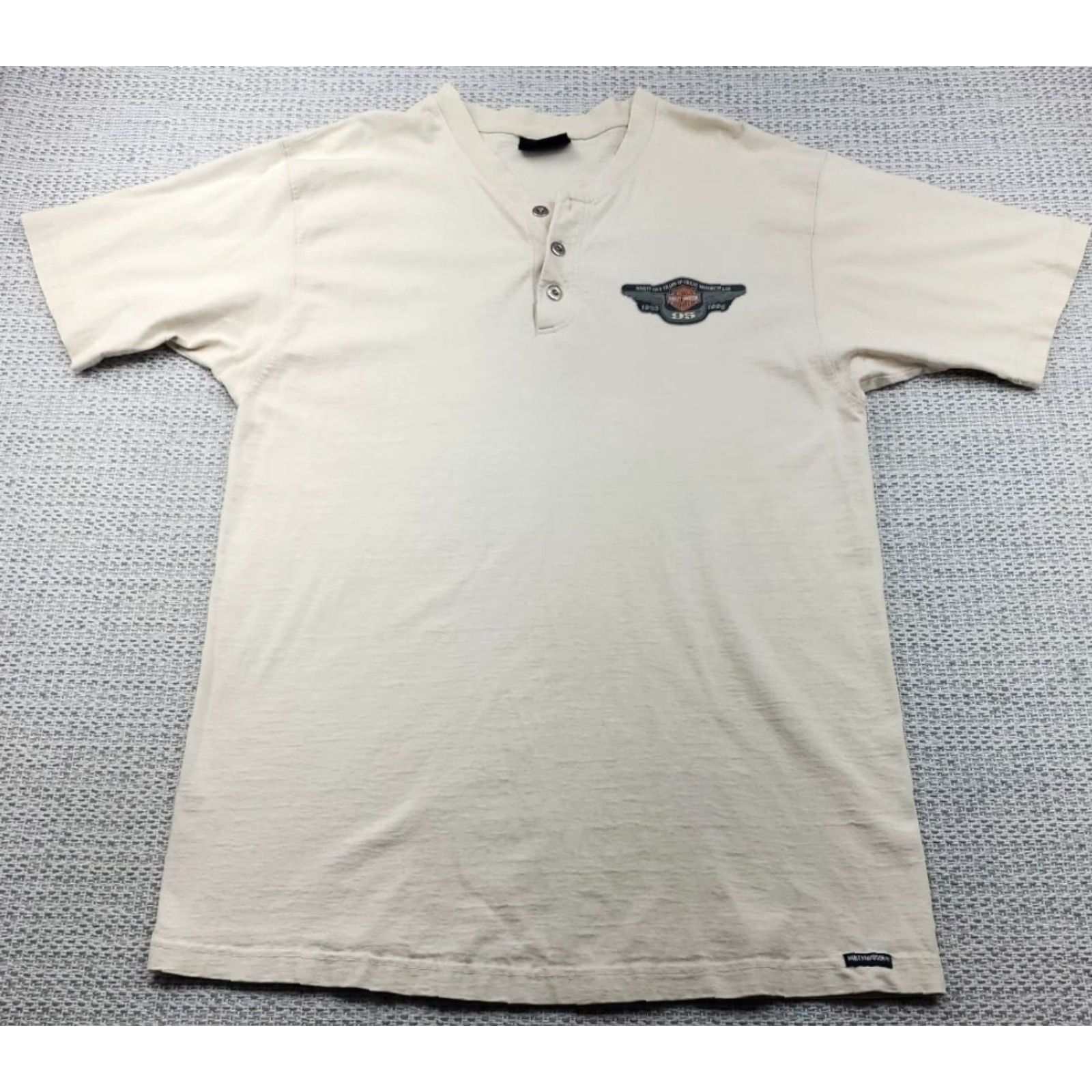 Harley Davidson VINTAGE Harley-Davidson Henley Shirt Mens 2XL T-shirt 1990s Motorcycle Biker Ivory Short Sleeve 95 Years 1995 Mens Size US XXL / EU 58 / 5 - 3 Thumbnail