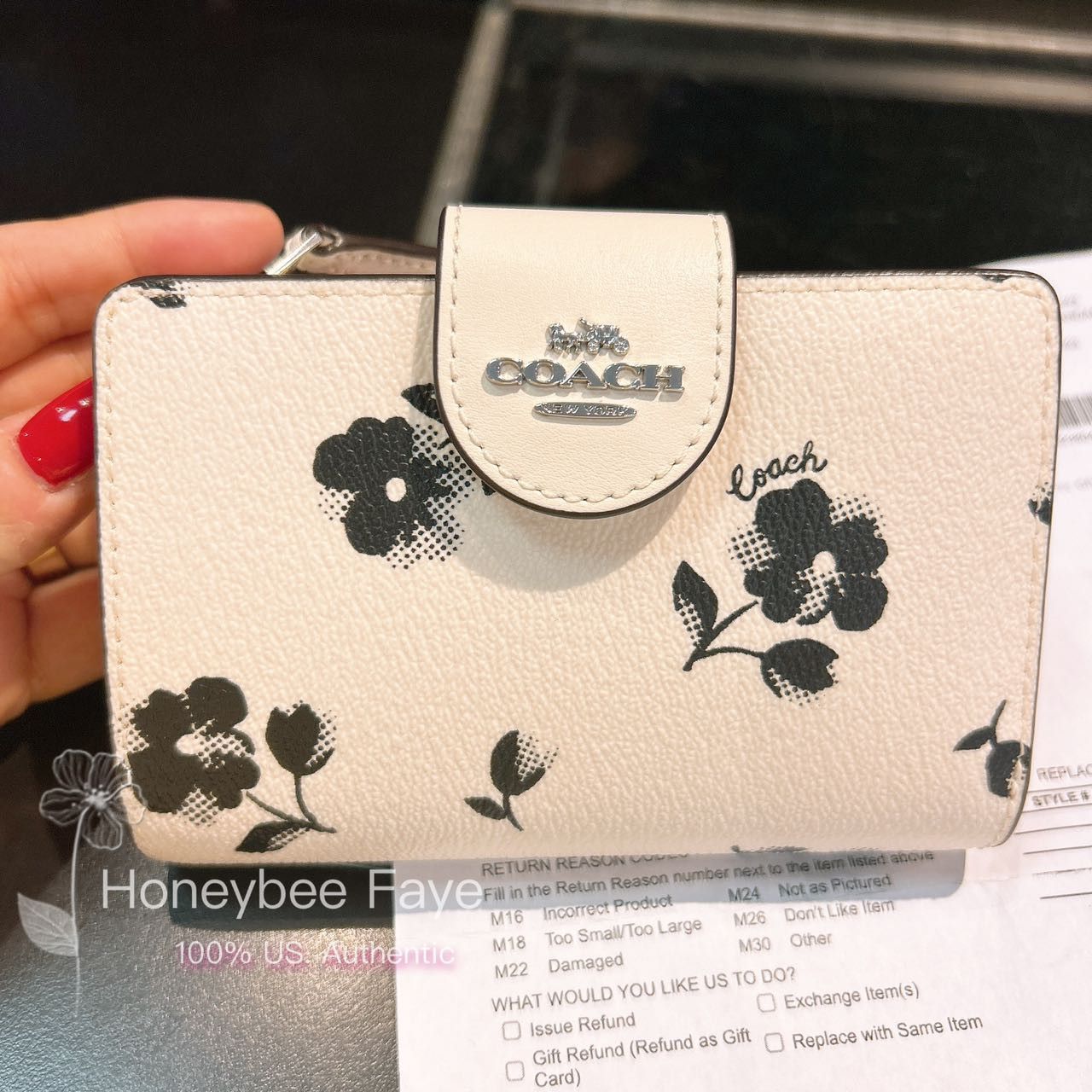 image of NWT Coach Medium Corner Zip Wallet With Floral Print in Silver, Women's
