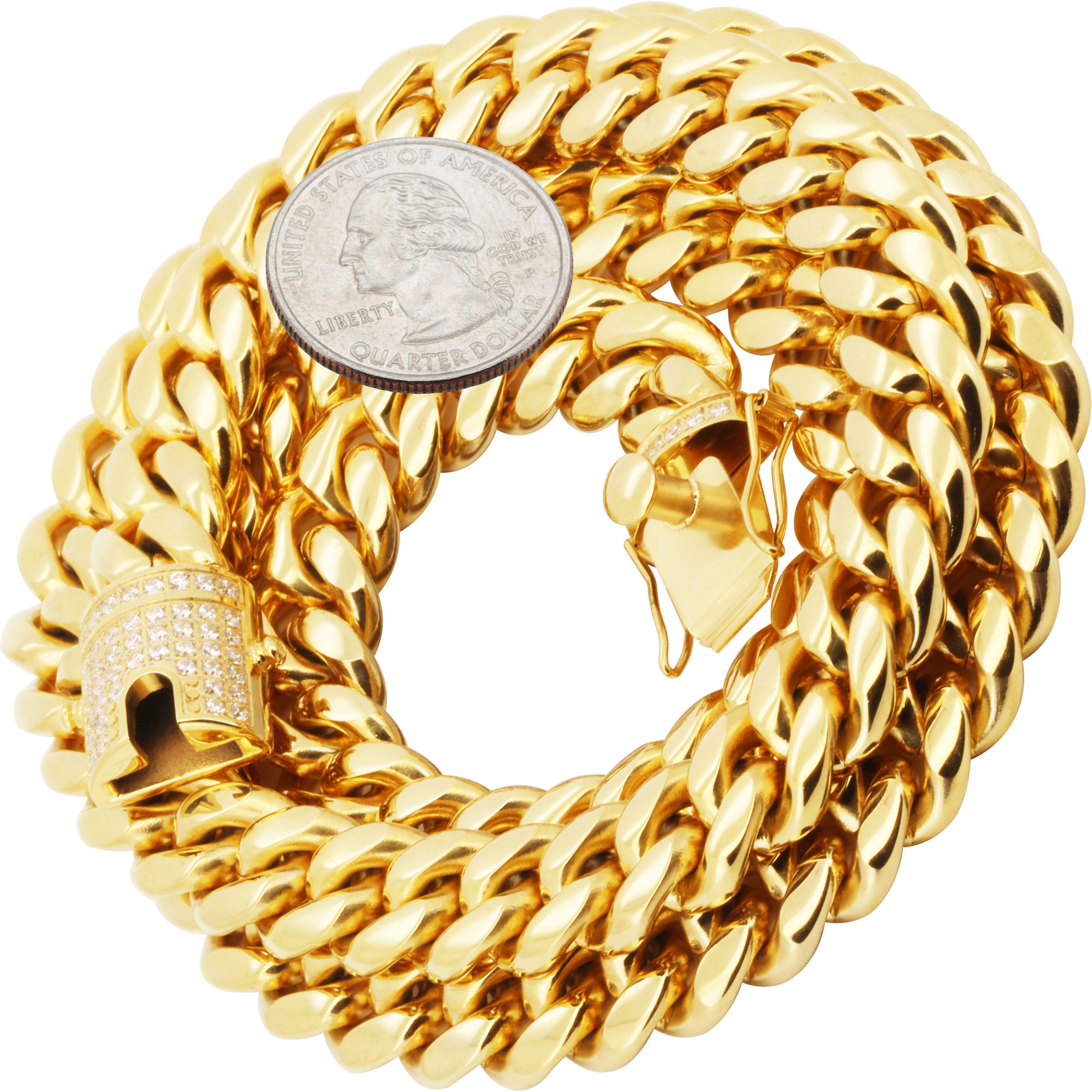 Other 316L SS 18k GP CZ 12mm Miami Cuban Link Chain Necklace 24" Size ONE SIZE - 2 Thumbnail