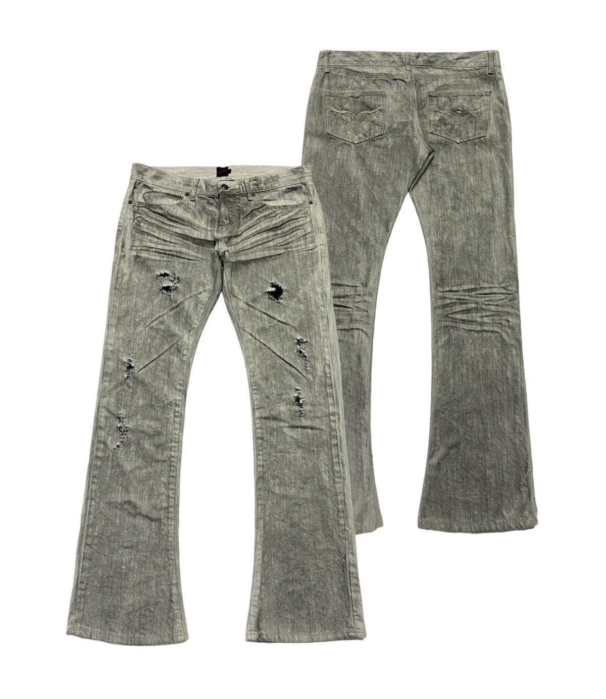 JACKROSE Jack Rose Ripped Distressed Clow Mark Smoke Denim Pants Size 33" - 1 Thumbnail