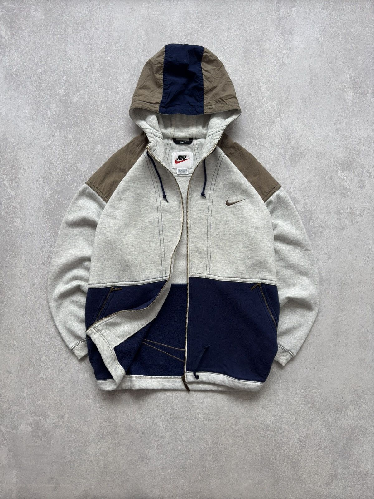 Nike × Vintage Vintage Nike 90s Light Jacket Zip Hoodie Big Swoosh Logo Y2K Size US XL / EU 56 / 4 - 1 Thumbnail