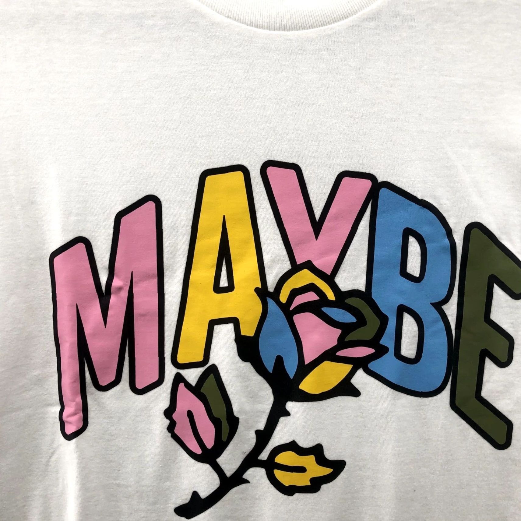 Vintage Maybe NYC Graphic T Shirt Unisex Adults S White Floral Cotton Crewneck Short Sleeve Mens Womens Shirt Size S / US 4 / IT 40 - 3 Thumbnail