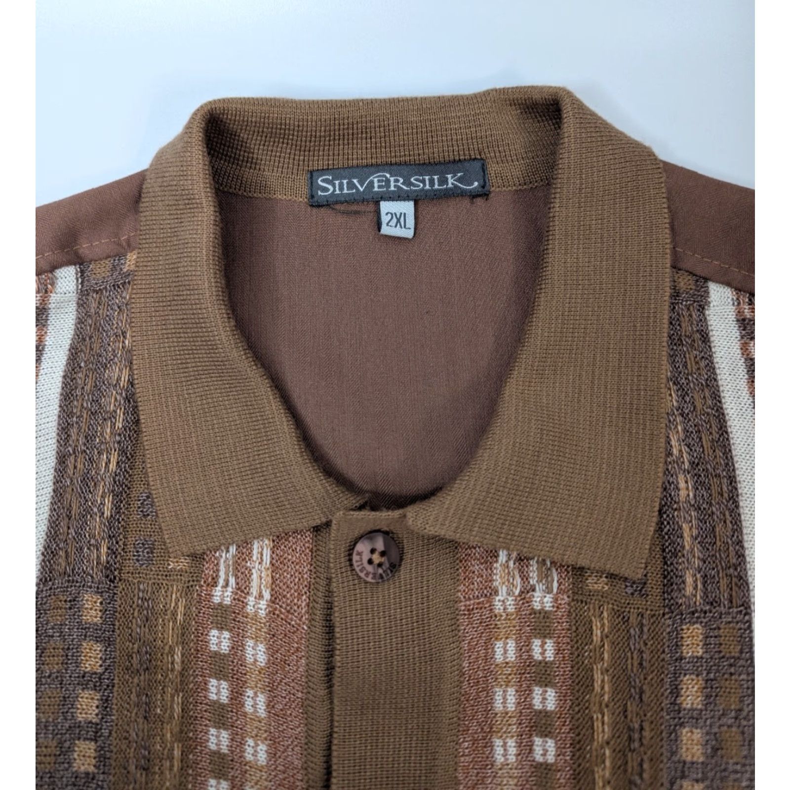 Etro SilverSilk Shirt Men's 2XL Brown Button-Up Short Sleeve Stripe Vintage? No (adjust) Size US XXL / EU 58 / 5 - 6 Thumbnail
