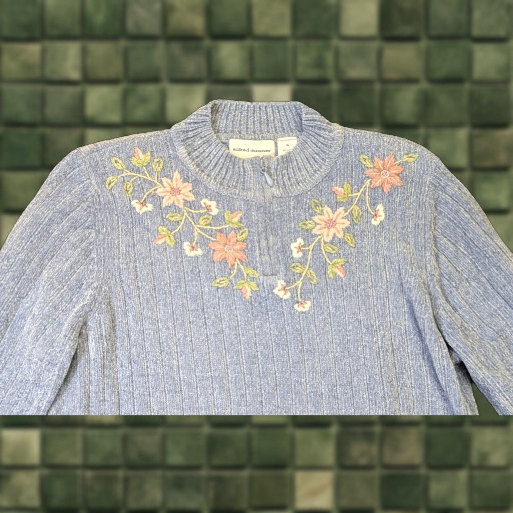 Vintage VINTAGE Alfred Dunner Heart to Heart Iris Blue XL Floral Pullover Sweater Cardigan Size XL / US 12-14 / IT 48-50 - 1 Thumbnail