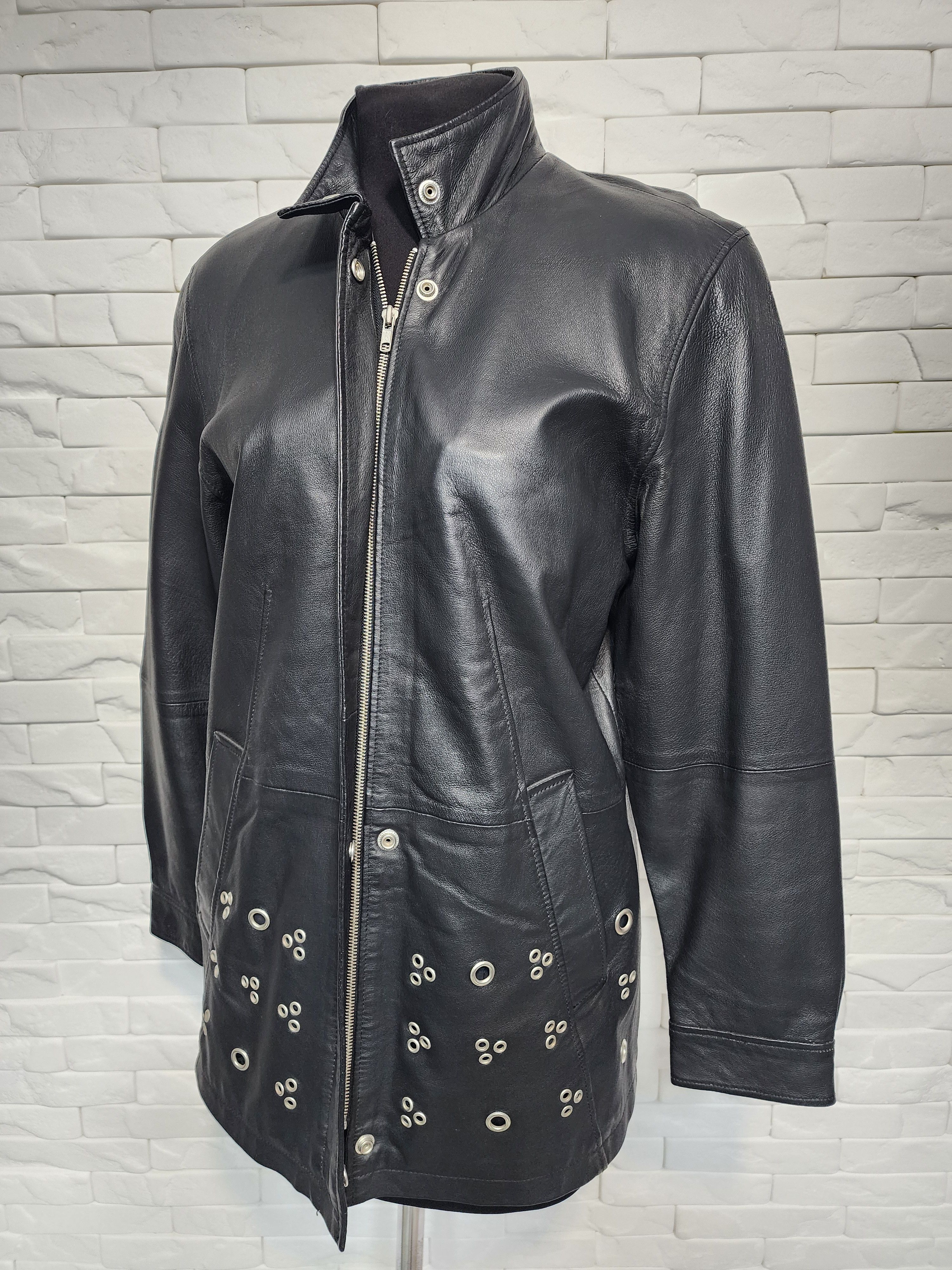 Designer Black Leather Jacket: Women's Zippered Soft Leather Coat Size L / US 10 / IT 46 - 4 Thumbnail