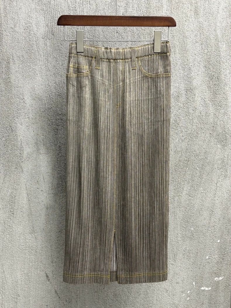 Issey Miyake Issey Miyake size:1 Yellow-gray denim pleated skirt Size 42" / US 20 - 1 Thumbnail