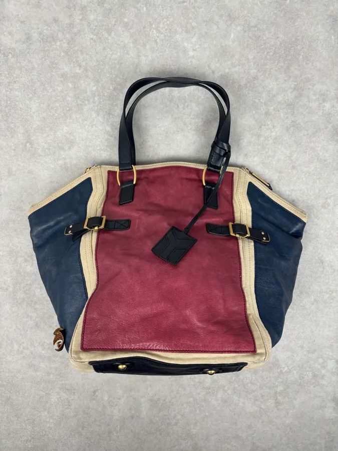 Yves Saint Laurent 2000s Yves Saint Laurent Burgundy Leather Colorblock Handle Bag Size ONE SIZE - 2 Thumbnail
