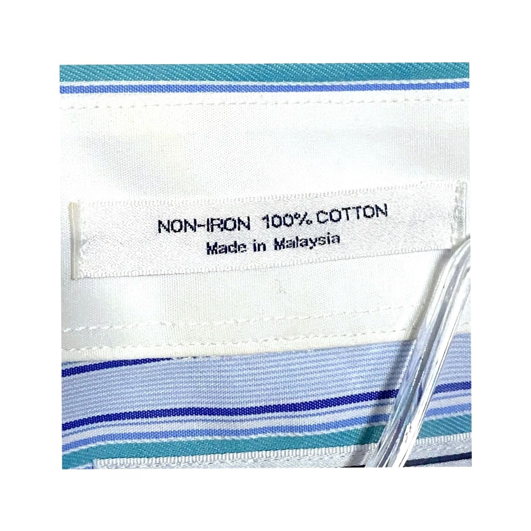 Vintage Paul Fredrick Non Iron Trim Fit Blue Striped Dress Shirt Mens 17 34-35 Career Size 46R - 6 Thumbnail