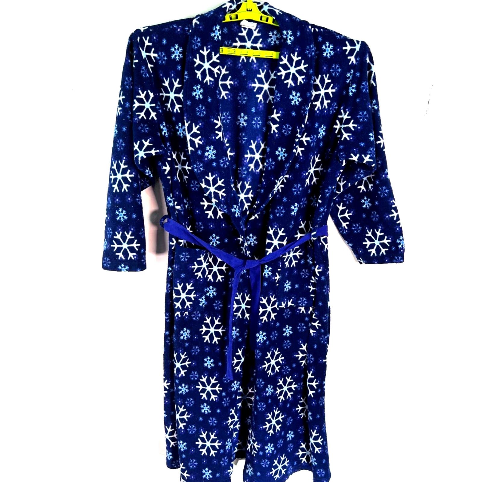 Vintage VTG Goodnight Snowflake Print Fleece Robe Belted Collared Long Blue Womens SZ L Size ONE SIZE - 2 Thumbnail