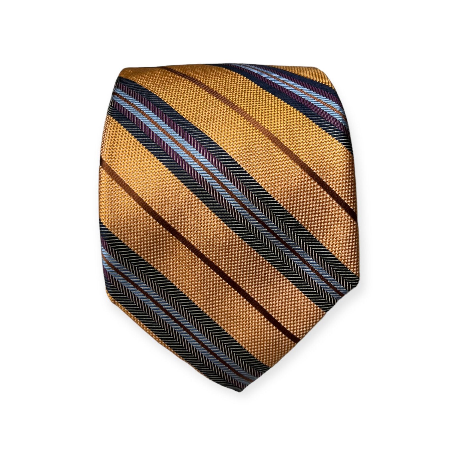 Peter Millar Peter Millar Yellow Orange Blue Striped 100% Silk Tie Size ONE SIZE - 2 Thumbnail