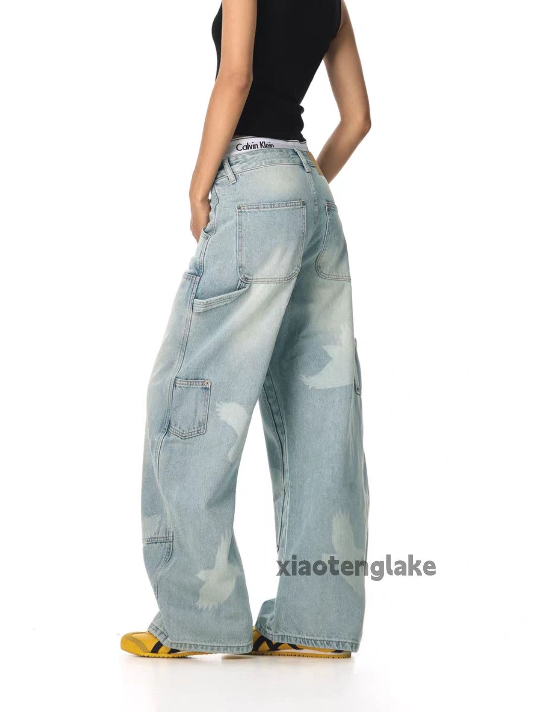 Jean Unisex dance faded loose baggy skate hiphop pants Size US 33 - 6 Thumbnail